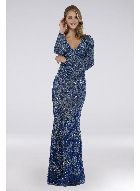 Lara Chloe Beaded Mesh Long Sleeve Gown Lara 29802