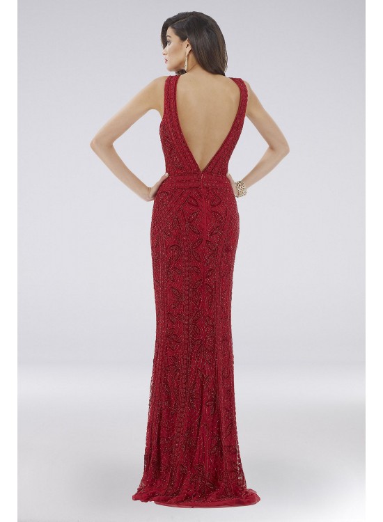 Lara Dahlia Beaded Plunging Neckline V-Back Gown Lara 29574