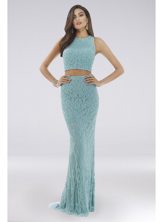 Lara Destiny Beaded Two Piece Lace-Up Mermaid Gown Lara 29573