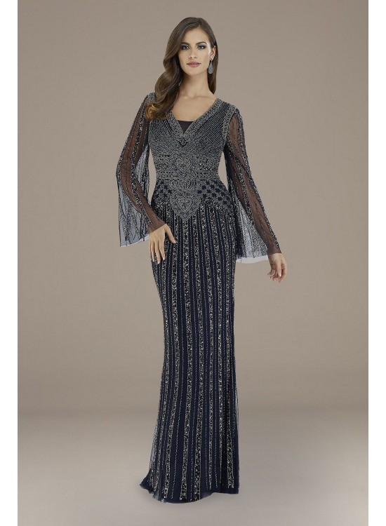 Lara Elizabeth Beaded Bell Sleeve V-Neck Gown Lara 29601