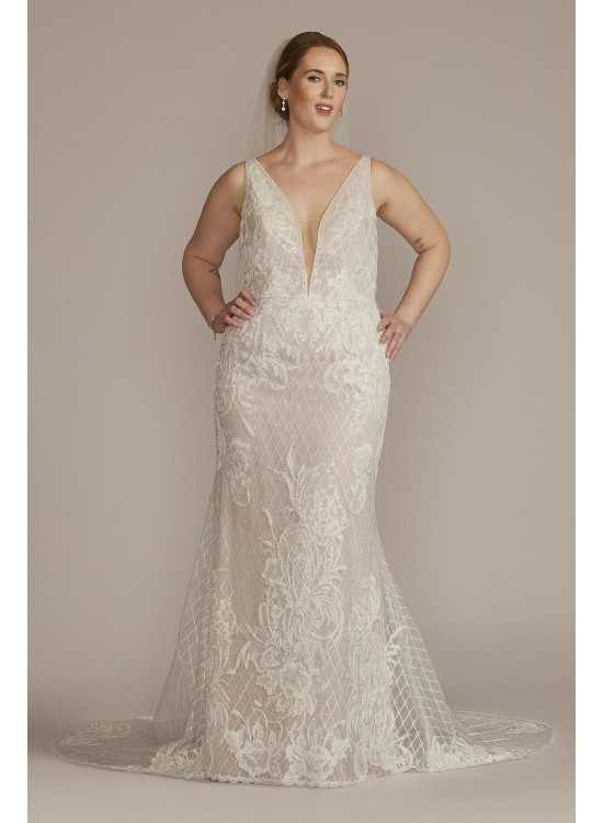 Lattice Beaded Applique Plus Size Wedding Dress Galina Signature 9SWG939