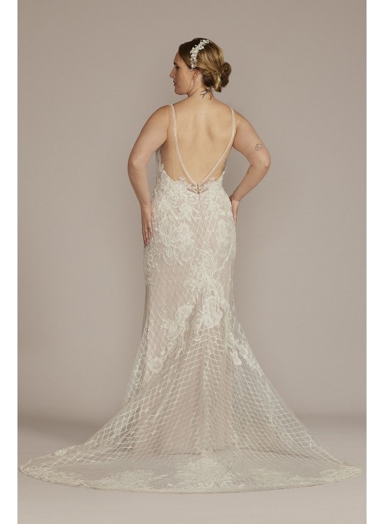 Lattice Beaded Applique Plus Size Wedding Dress Galina Signature 9SWG939