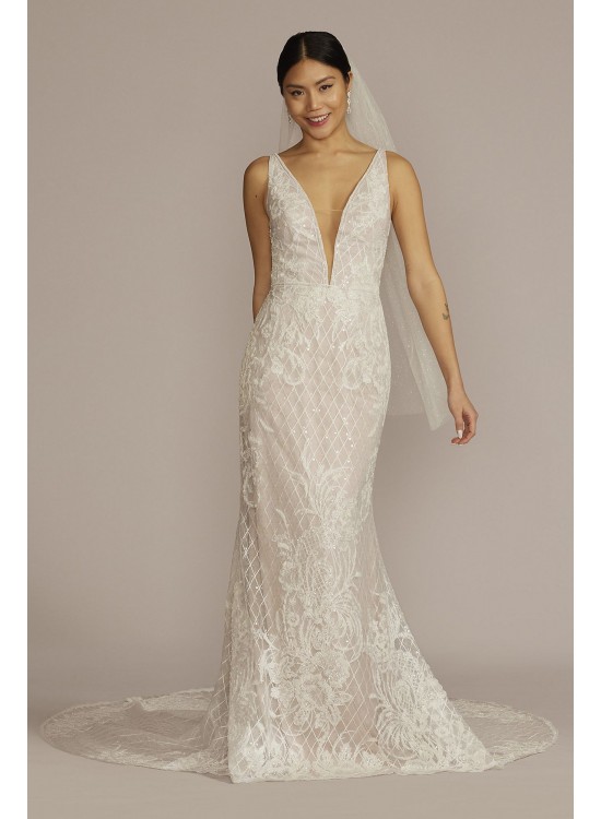 Lattice Beaded Applique Sheath Wedding Dress  SWG939