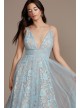 Layered Lace and Tulle Plunging A-Line Dress Aidan Mattox MN1E204248