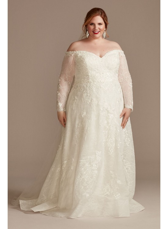 Leafy Lace Off Shoulder Plus Size Wedding Dress  8CWG891