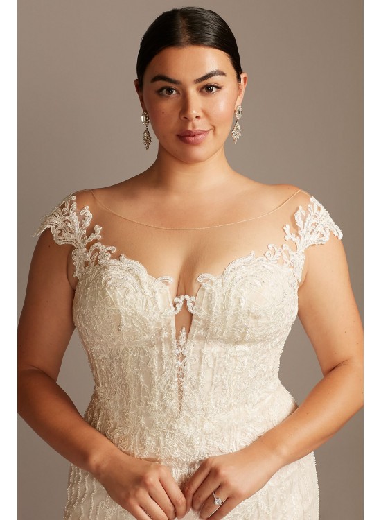 Linear Beaded Applique Plus Size Wedding Dress  8CWG849