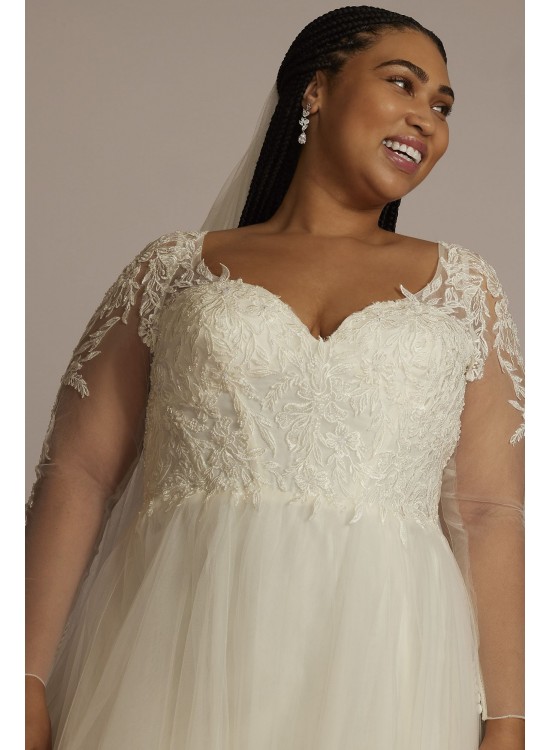 Lined Bodice Long Sleeve Plus Size Wedding Dress DB Studio 9SLLBWG4036