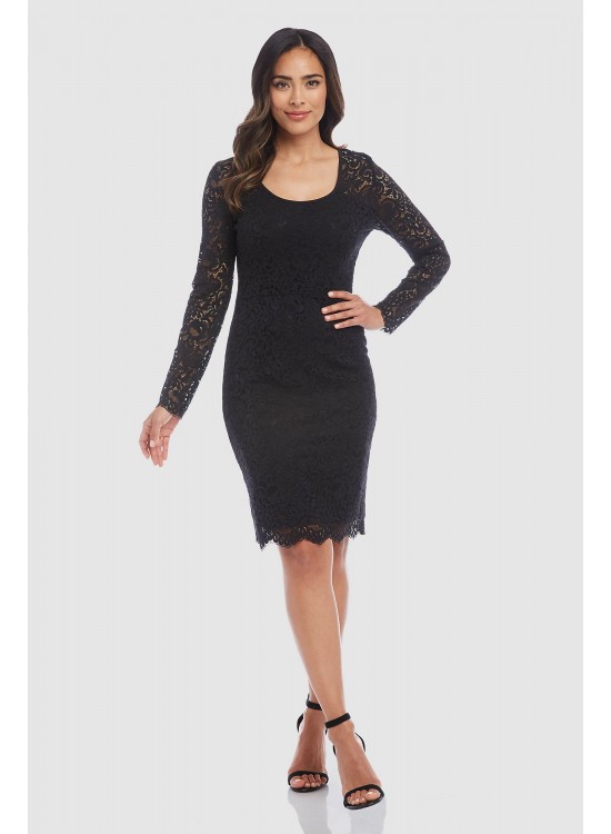 London Long Sleeve Lace Short Sheath Dress Karen Kane L09580