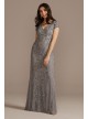 Long Beaded V-Neck Cap Sleeve Sheath Dress  WGIN490520A