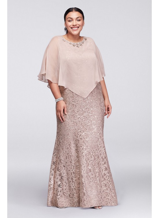 Long Lace Plus Size Dress with Beaded Capelet Ignite 3523DW