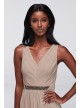 Long Mesh Dress with V-Neck and Beaded Waistband  W11092