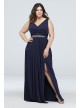 Long Mesh Dress with V-Neck and Beaded Waistband  W11092