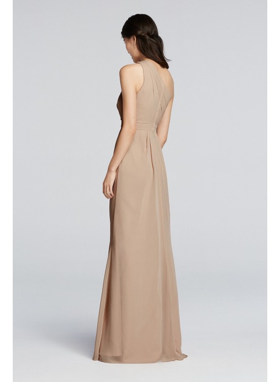 Long One-Shoulder Crinkle Chiffon Dress  F18055