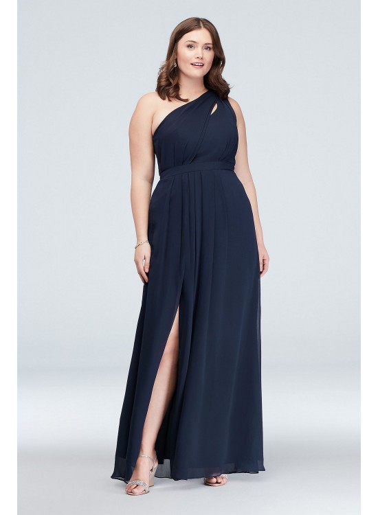 Long One-Shoulder Crinkle Chiffon Dress  F18055