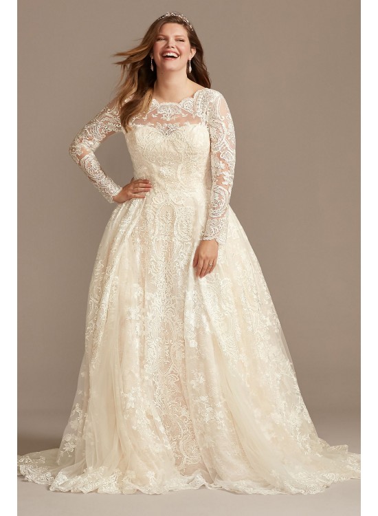 Long Sleeve Beaded Lace Plus Size Wedding Dress  8SLCWG780