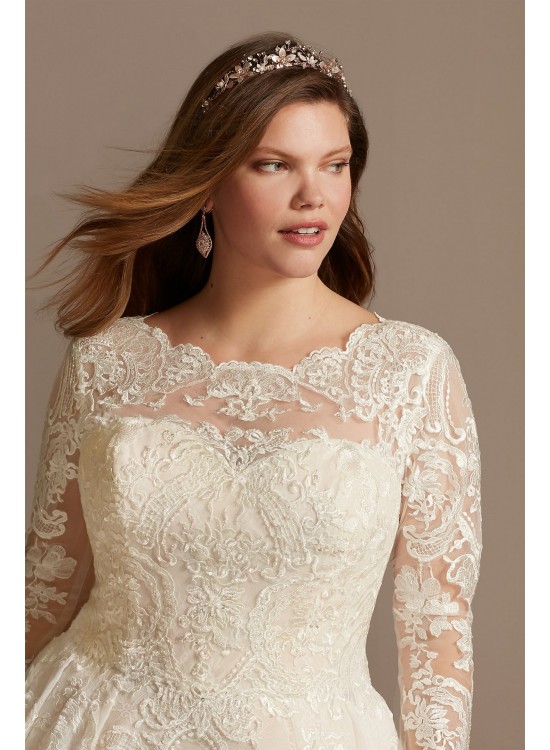 Long Sleeve Beaded Lace Tall Plus Wedding Dress  4XL8SLCWG780