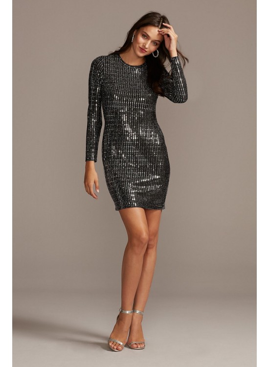 Long Sleeve Body Con Sequin Mini Dress Morgan and Co 12749