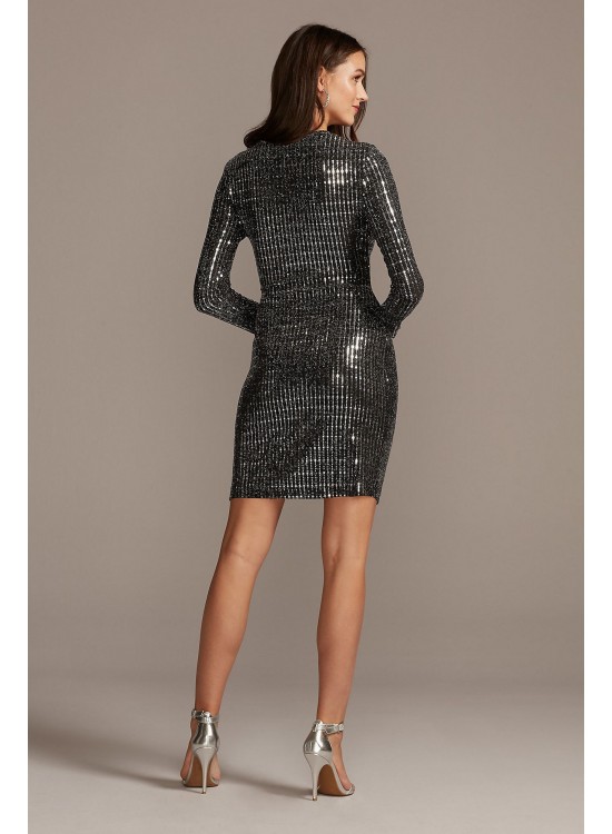 Long Sleeve Body Con Sequin Mini Dress Morgan and Co 12749