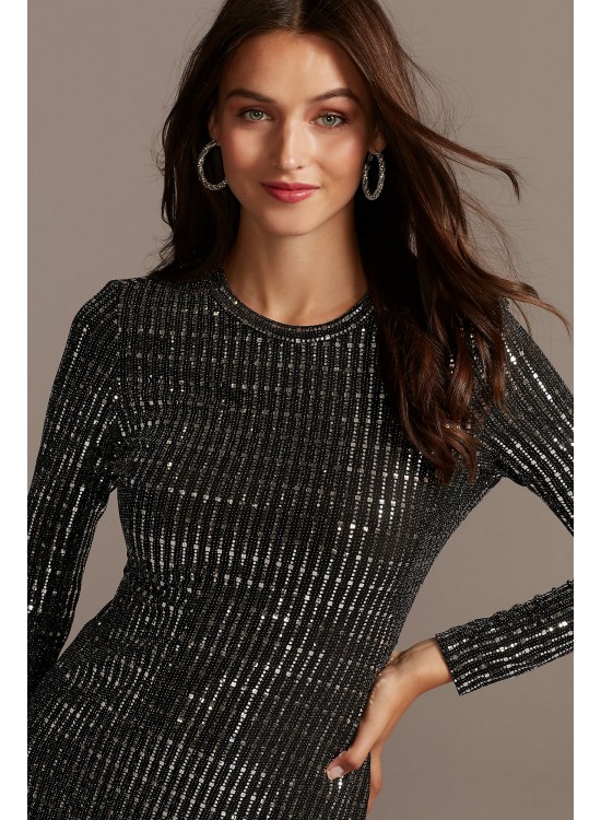 Long Sleeve Body Con Sequin Mini Dress Morgan and Co 12749