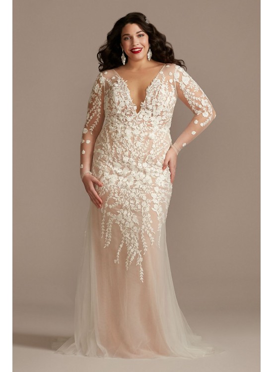 Long Sleeve Bodysuit Plus Size Wedding Dress  9LSSWG851