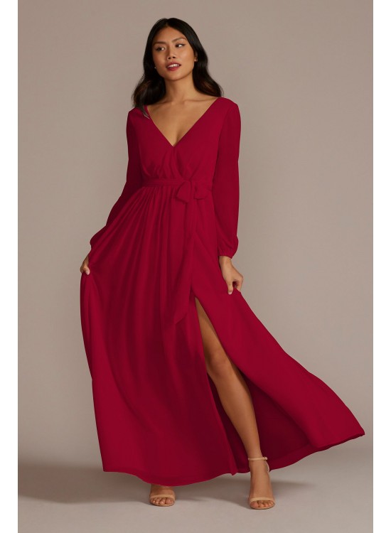 Long Sleeve Chiffon Bridesmaid Dress with Slit David&#039;s Bridal F20457