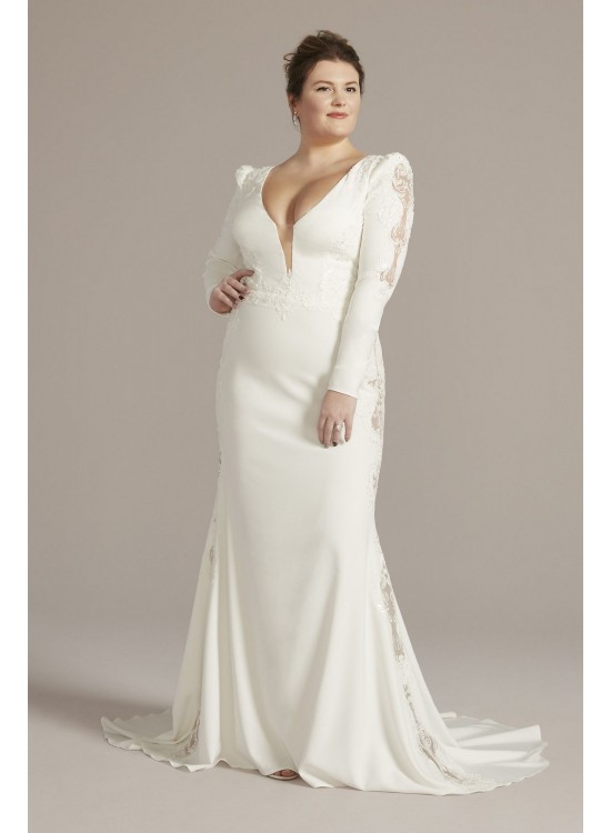 Long Sleeve Crepe Mermaid Plus Size Wedding Gown Galina Signature 9SWG919