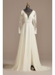 Long Sleeve Lace Applique Plunging Wedding Dress  SLLBSWG842