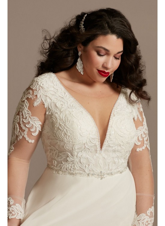 Long Sleeve Lace Applique Plus Size Wedding Dress  9SLLBSWG842