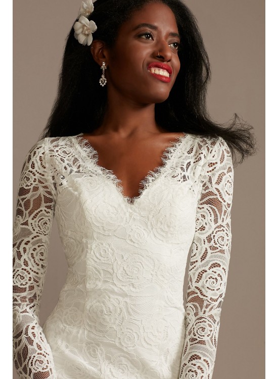 Long Sleeve Lace Petite Wedding Dress with Tie DB Studio 7WG4045