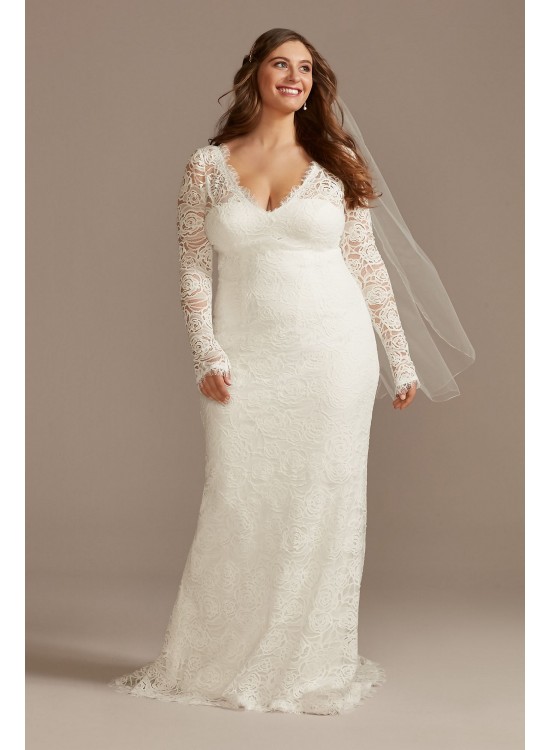 Long Sleeve Lace Plus Wedding Dress with Tie DB Studio 9WG4045