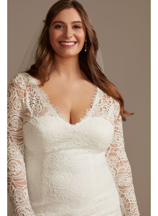 Long Sleeve Lace Plus Wedding Dress with Tie DB Studio 9WG4045