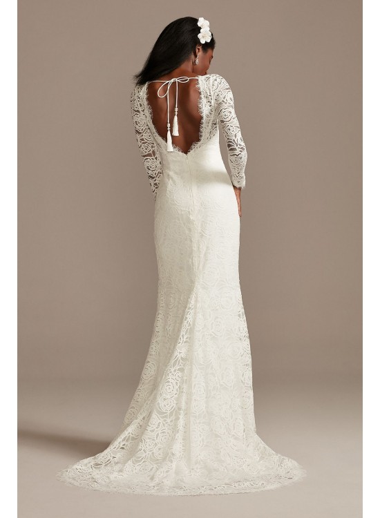 Long Sleeve Lace Tall Wedding Dress with Tie DB Studio 4XLWG4045