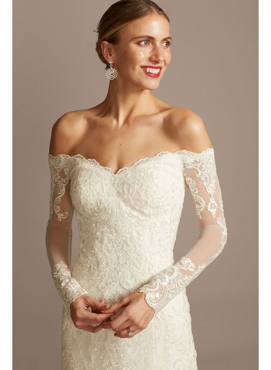 Long Sleeve Off-the-Shoulder Petite Wedding Dress  Collection 7WG3943