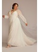 Long Sleeve Pearl Tulle Low Back Plus Wedding Gown Oleg Cassini 8SLCWG889