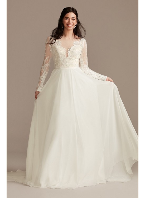 Long Sleeve Plunge Lace Chiffon Wedding Dress DB Studio WG4035