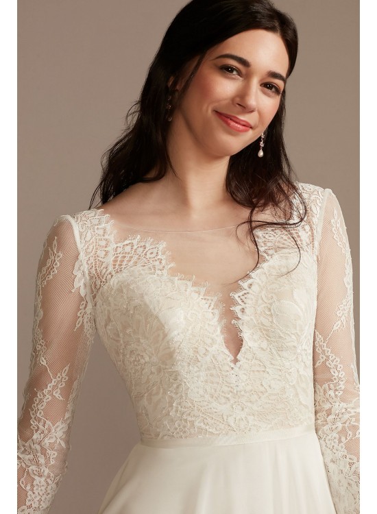 Long Sleeve Plunge Lace Chiffon Wedding Dress DB Studio WG4035