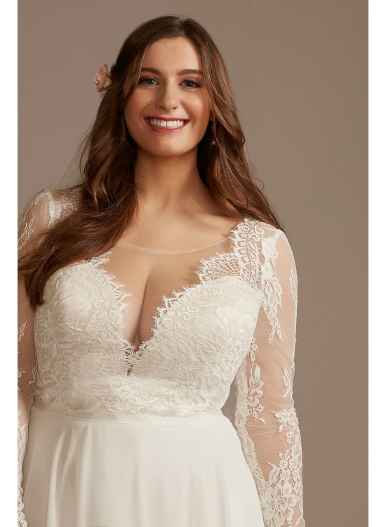 Long Sleeve Plunge Lace Plus Size Wedding Dress DB Studio 9WG4035