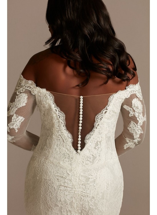 Long Sleeve Plunging Plus Size Lace Wedding Dress  9SLSWG855