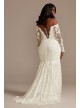 Long Sleeve Plunging Tall Plus Lace Wedding Dress  4XL9SLSWG855