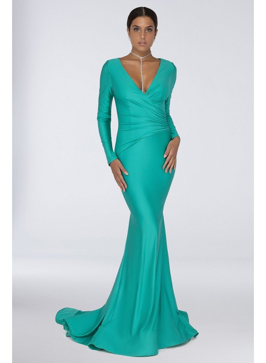 Long Sleeve Plunging V-Neck Stretch Mermaid Dress  1912P8281