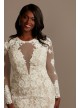 Long Sleeve Plus Size Sequin Floral Wedding Dress  9SLSWG843