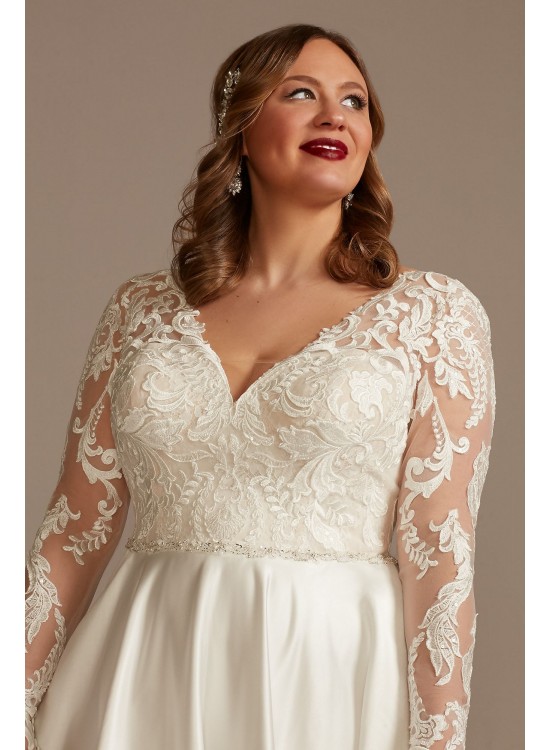 Long Sleeve Satin Plus Size Applique Wedding Dress  8CWG908