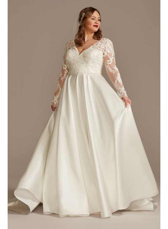 Long Sleeve Satin Tall Plus Applique Wedding Dress  4XL8CWG908