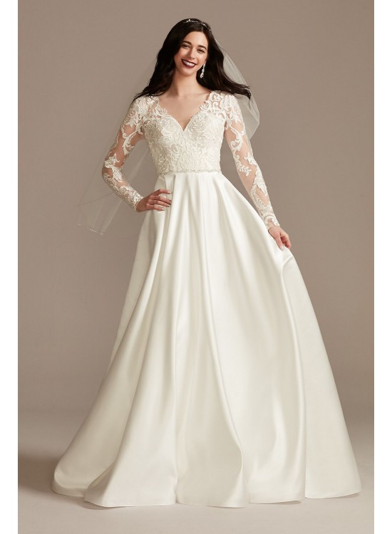 Long Sleeve Satin Wedding Dress with Appliques  CWG908