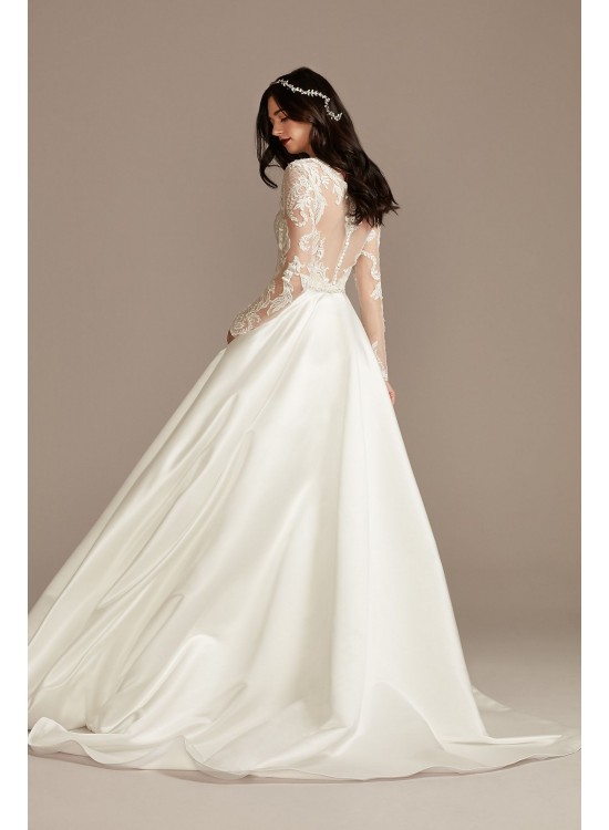 Long Sleeve Satin Wedding Dress with Appliques  CWG908