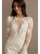 Long Sleeve Sequin Floral Bodysuit Wedding Dress  SLMBSWG843