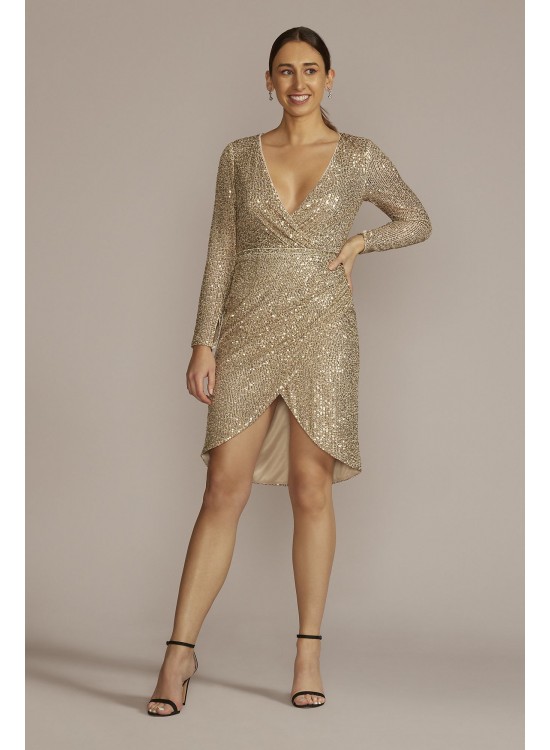 Long Sleeve Sequin Wrap Style Dress DB Studio D39NY22273