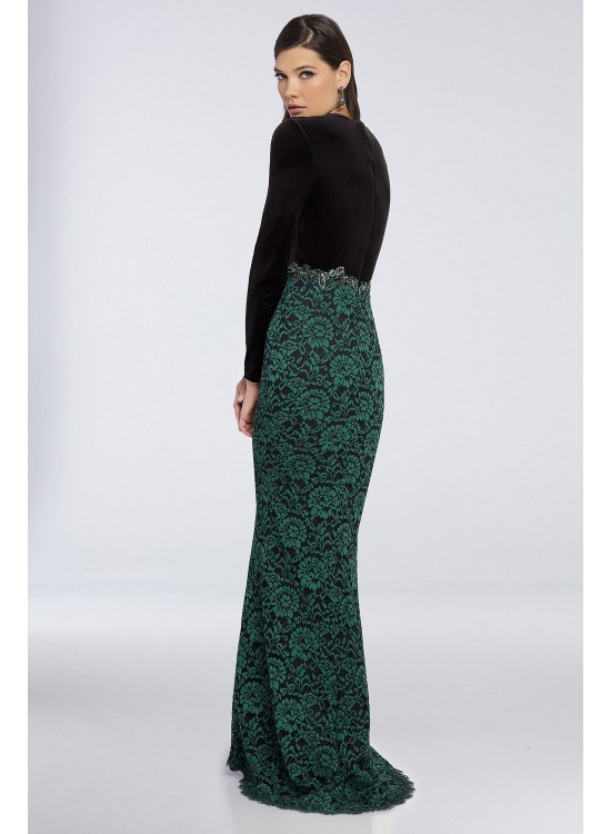 Long Sleeve Velvet Sheath Dress with Floral Skirt Terani Couture 1722E4190W