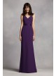 Long V Neck Crepe Gown with Open Back  VW360195