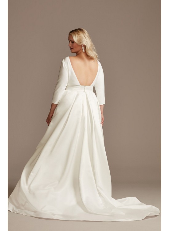 Low Back Mid-Sleeve Satin Plus Size Wedding Dress Bridal 9WG4005DB